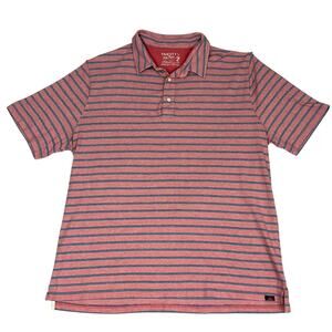 Faherty Mens Isle Polo Shirt PInk Blue Stripe Organic Cotton XL Coastal Preppy